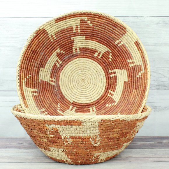 Unbranded Other - Vtg! Lot of 2 Home Décor Hand Coiled Tightly Woven Bowl Grass Straw Basket Bowl
